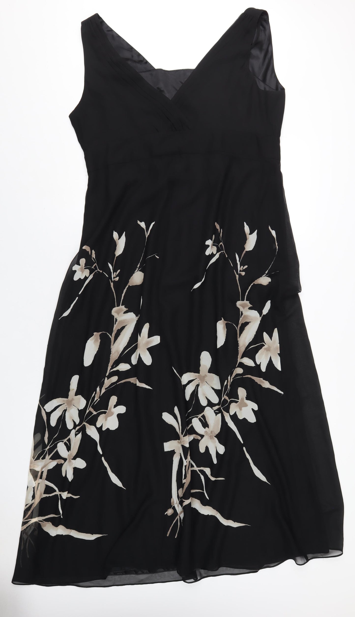 Jacques Vert Womens Black Floral Polyester A-Line Size 20 V-Neck Zip