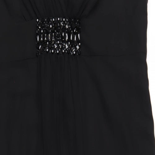 Jacques Vert Womens Black Floral Polyester A-Line Size 20 V-Neck Zip