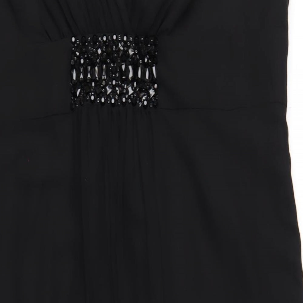 Jacques Vert Womens Black Floral Polyester A-Line Size 20 V-Neck Zip