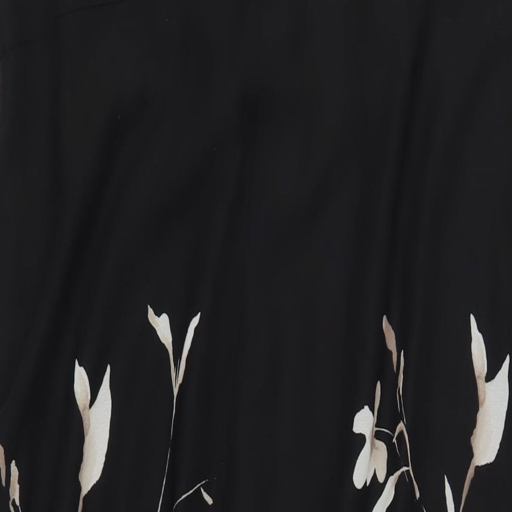 Jacques Vert Womens Black Floral Polyester A-Line Size 20 V-Neck Zip