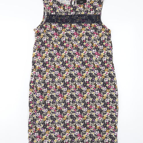 NEXT Womens Multicoloured Floral Linen A-Line Size 8 Round Neck Button
