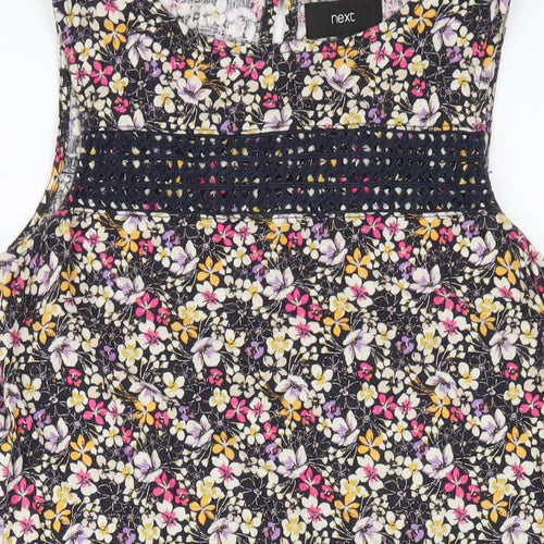 NEXT Womens Multicoloured Floral Linen A-Line Size 8 Round Neck Button