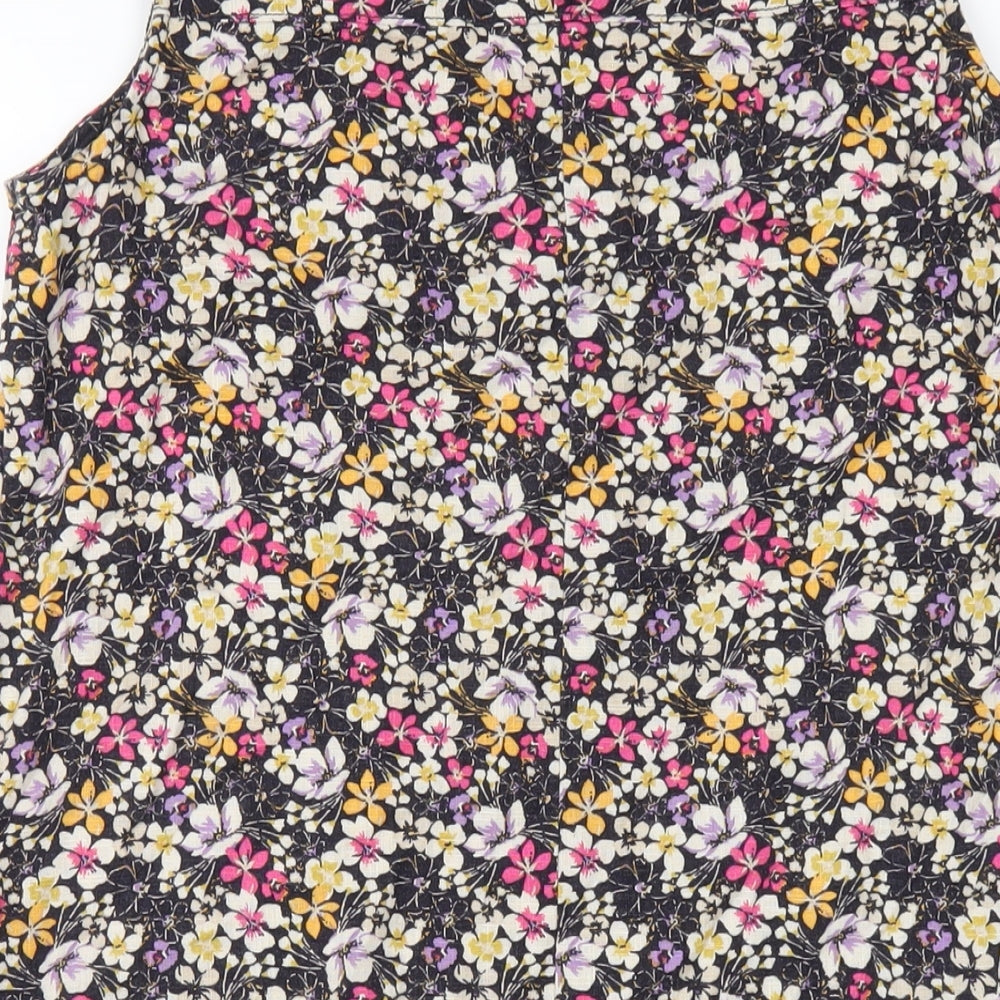 NEXT Womens Multicoloured Floral Linen A-Line Size 8 Round Neck Button