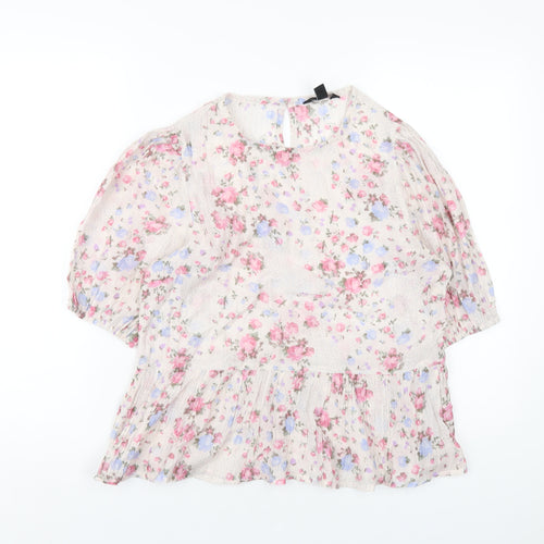 New Look Womens Pink Floral Viscose Basic T-Shirt Size 12 Round Neck