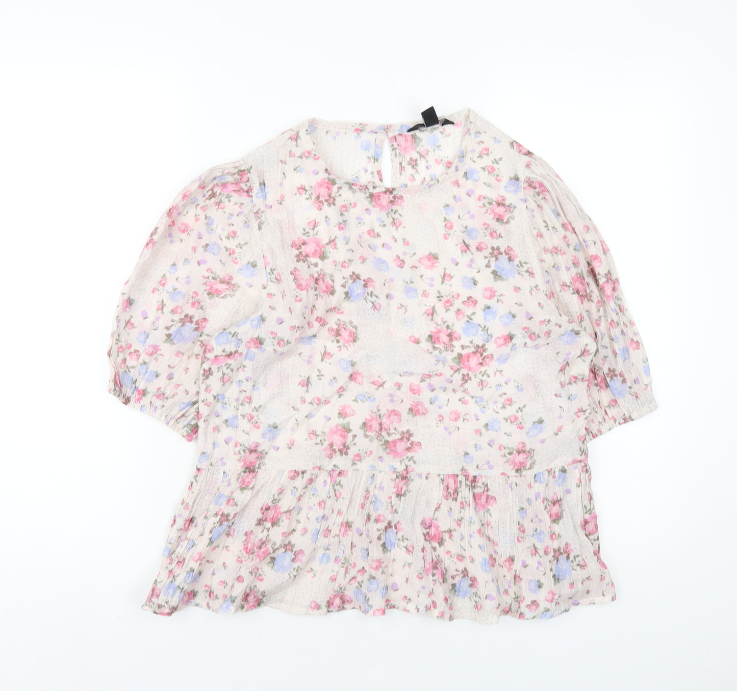 New Look Womens Pink Floral Viscose Basic T-Shirt Size 12 Round Neck