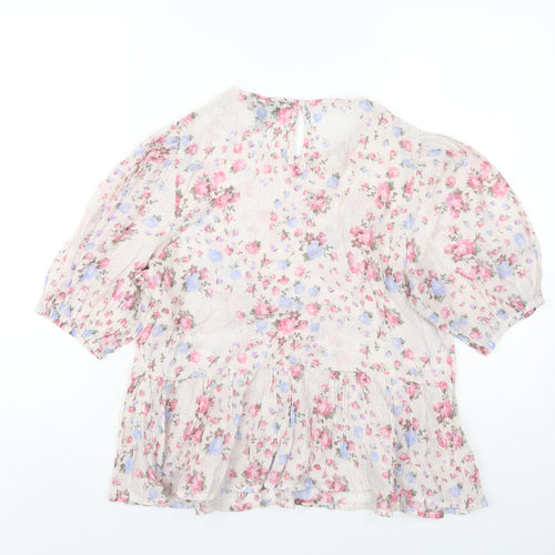 New Look Womens Pink Floral Viscose Basic T-Shirt Size 12 Round Neck