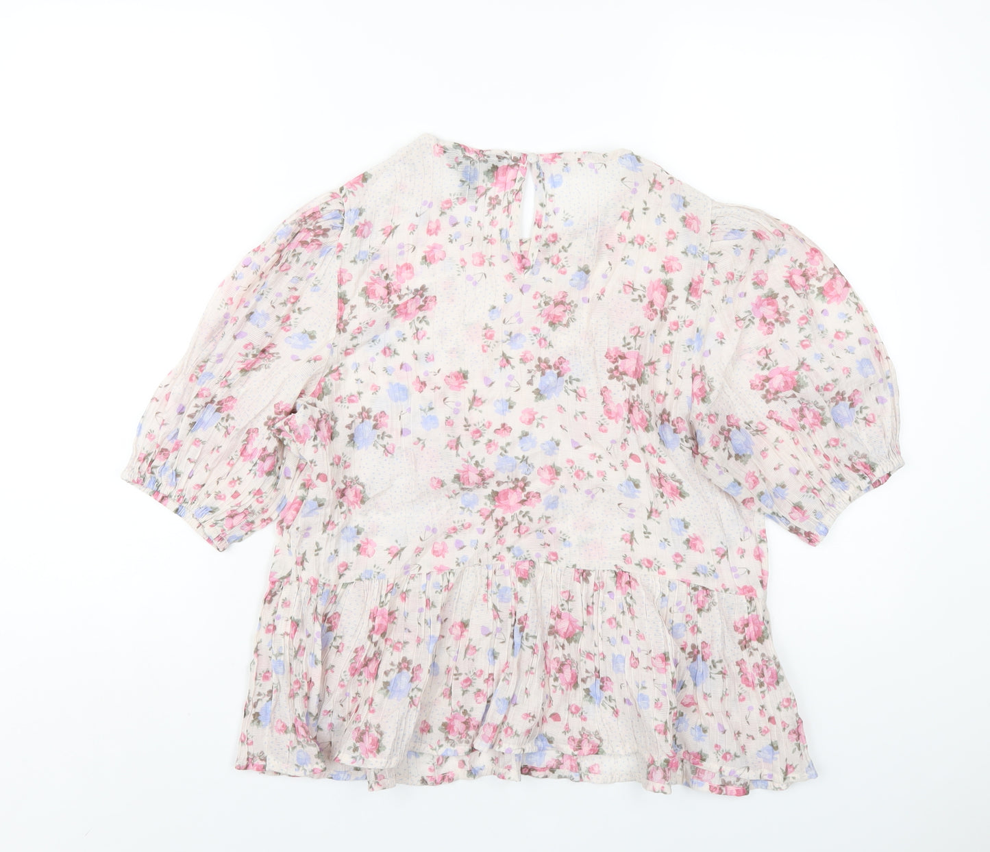 New Look Womens Pink Floral Viscose Basic T-Shirt Size 12 Round Neck