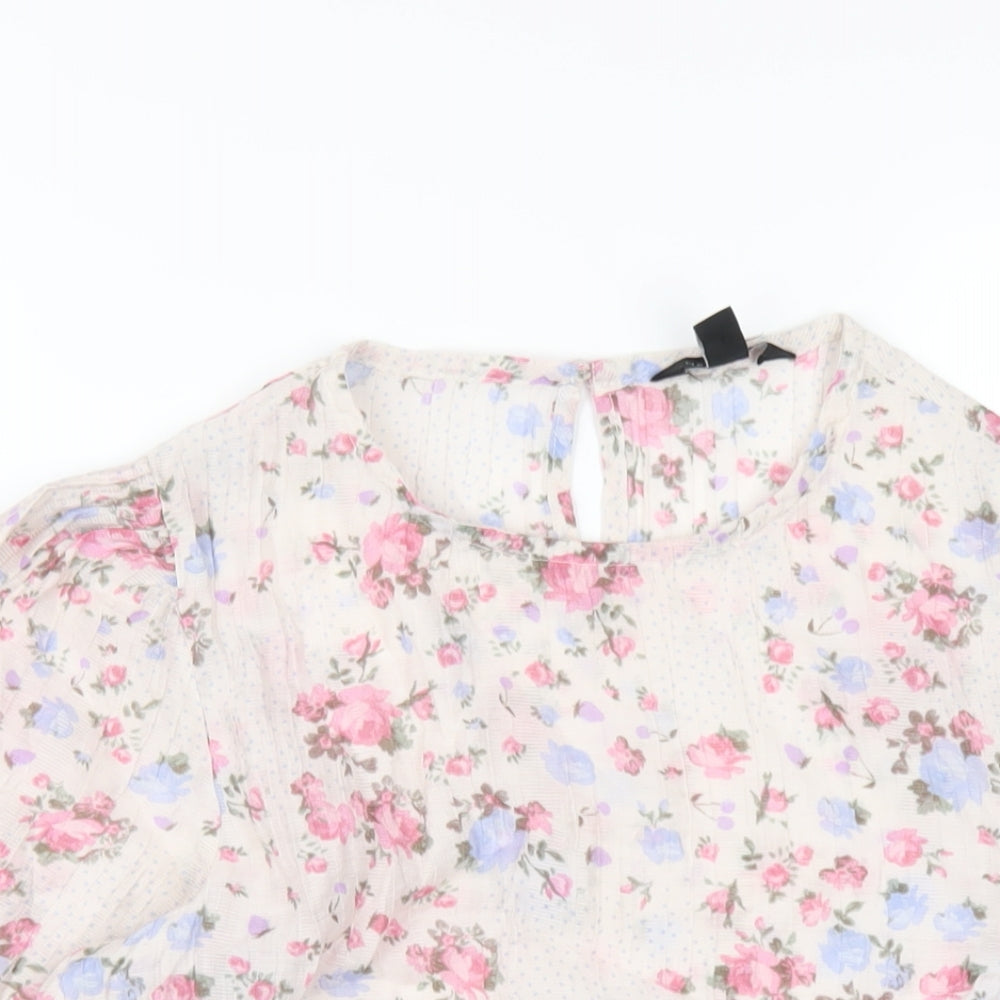 New Look Womens Pink Floral Viscose Basic T-Shirt Size 12 Round Neck
