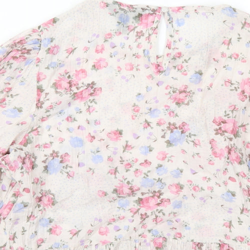 New Look Womens Pink Floral Viscose Basic T-Shirt Size 12 Round Neck