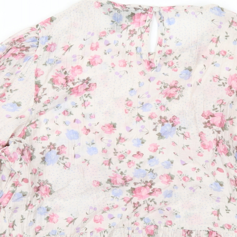 New Look Womens Pink Floral Viscose Basic T-Shirt Size 12 Round Neck