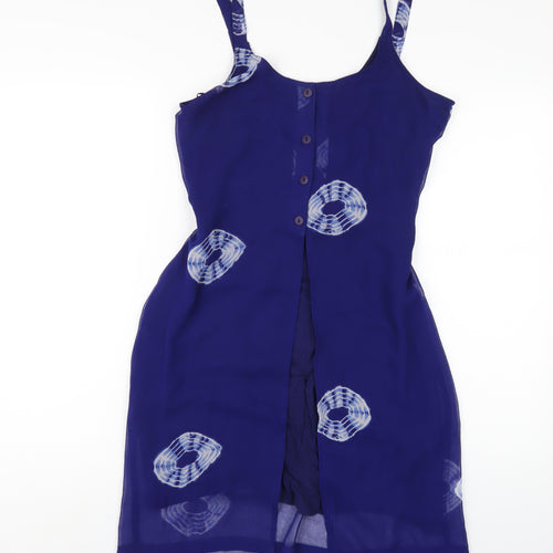 Modern Classic Womens Blue Geometric Polyester A-Line Size 10 V-Neck Pullover