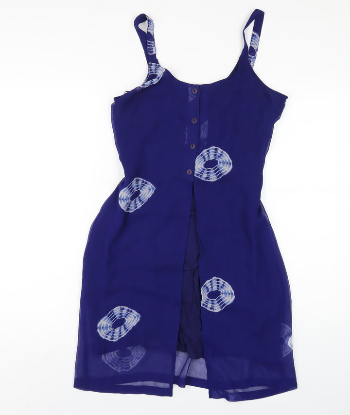 Modern Classic Womens Blue Geometric Polyester A-Line Size 10 V-Neck Pullover
