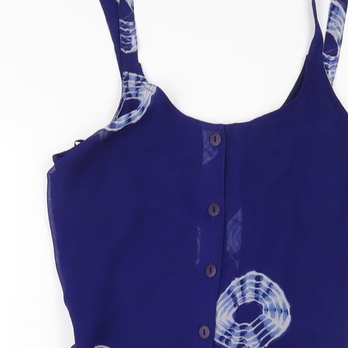Modern Classic Womens Blue Geometric Polyester A-Line Size 10 V-Neck Pullover