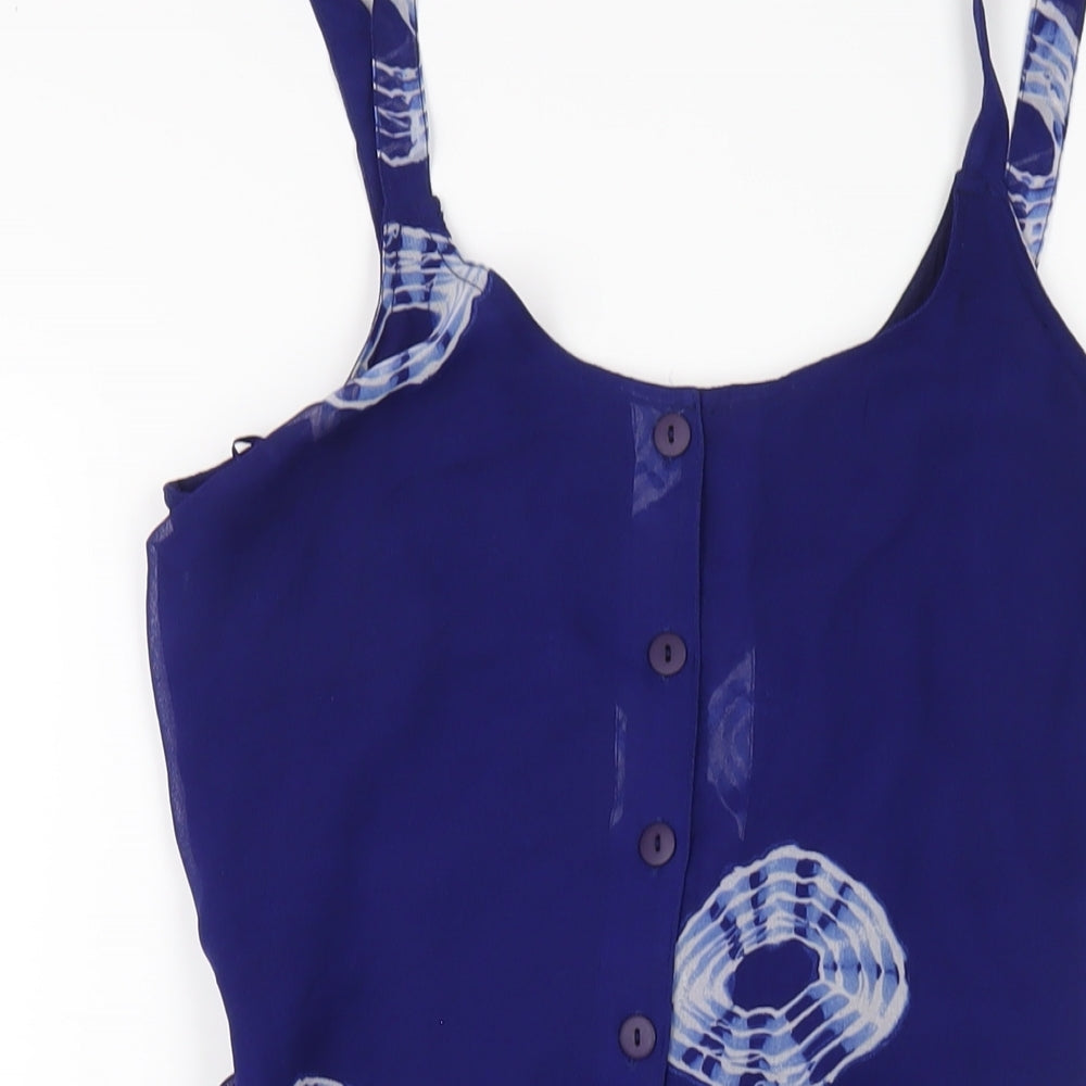 Modern Classic Womens Blue Geometric Polyester A-Line Size 10 V-Neck Pullover