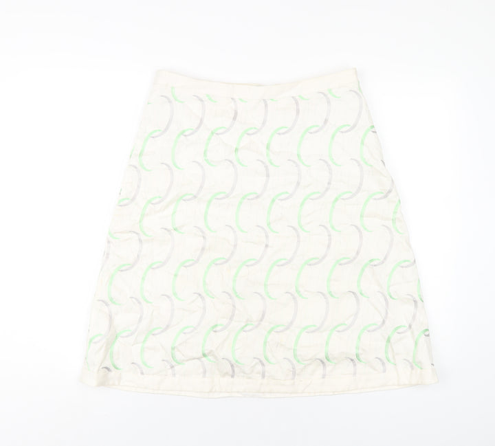 Oasis Womens Ivory Geometric Cotton A-Line Skirt Size 12 Zip