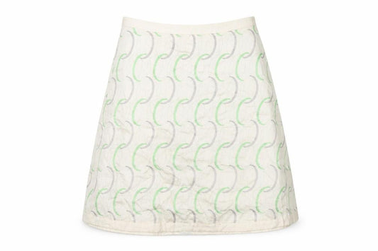 Front view of Oasis women’s ivory geometric cotton a-line skirt, size UK 12, zip