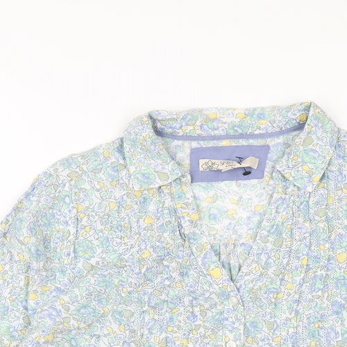 M&Co Womens Multicoloured Floral Cotton Basic Blouse Size 16 Collared
