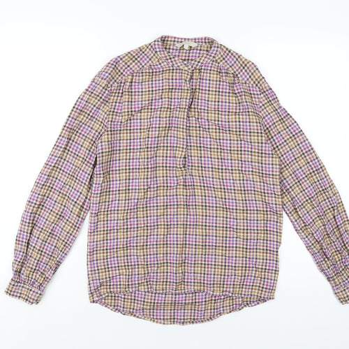 NEXT Womens Multicoloured Check Viscose Basic T-Shirt Size 8 Round Neck