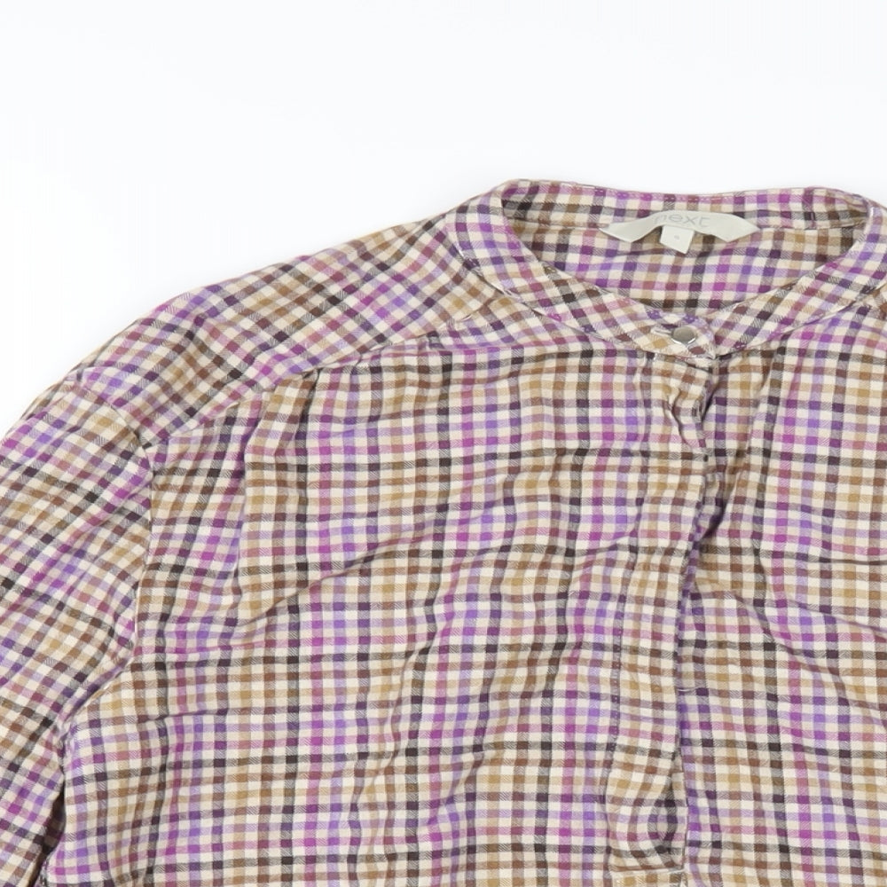NEXT Womens Multicoloured Check Viscose Basic T-Shirt Size 8 Round Neck