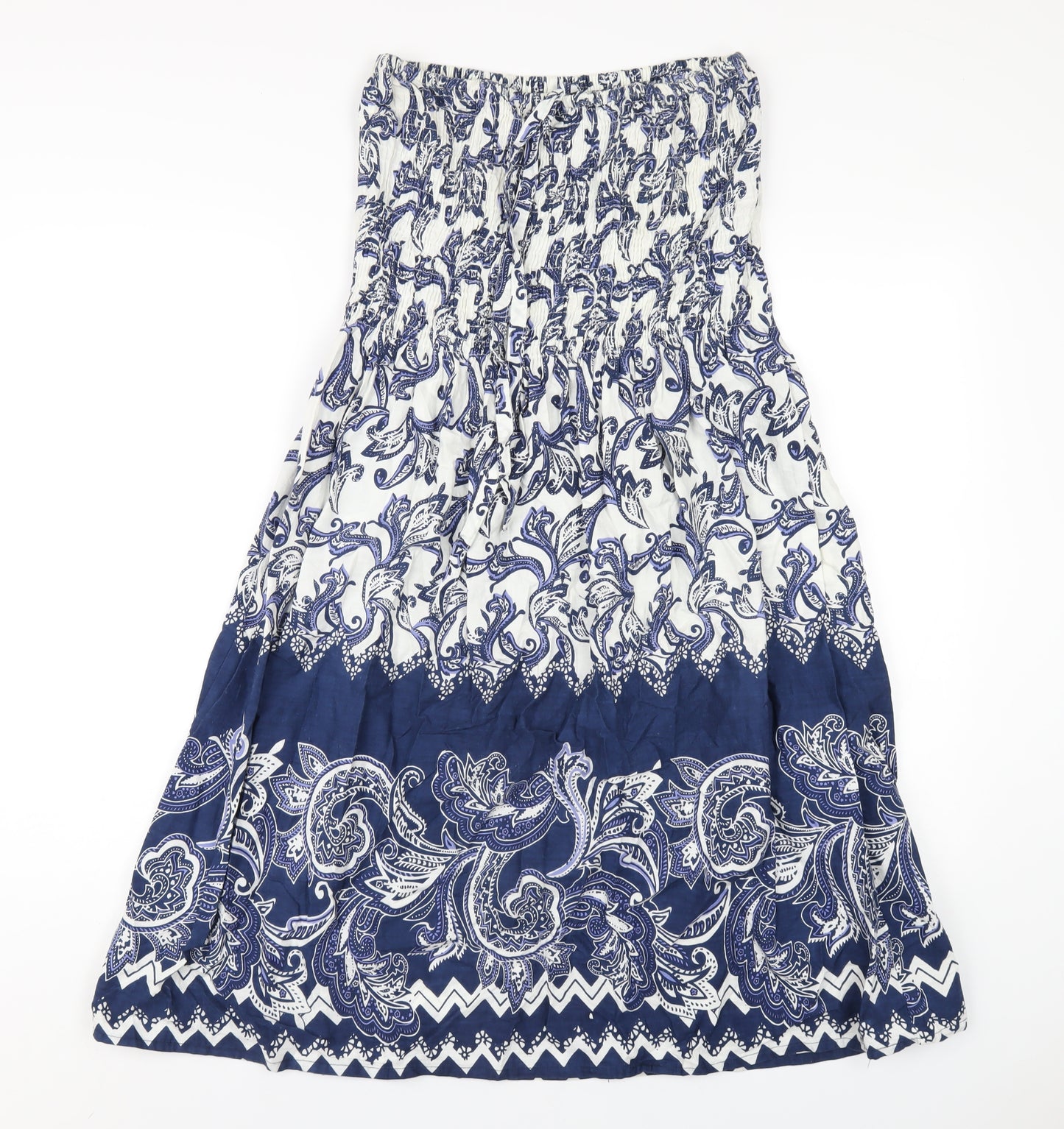 Pistachio Womens Blue Geometric Cotton A-Line Size M Square Neck Pullover