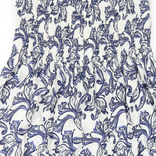 Pistachio Womens Blue Geometric Cotton A-Line Size M Square Neck Pullover