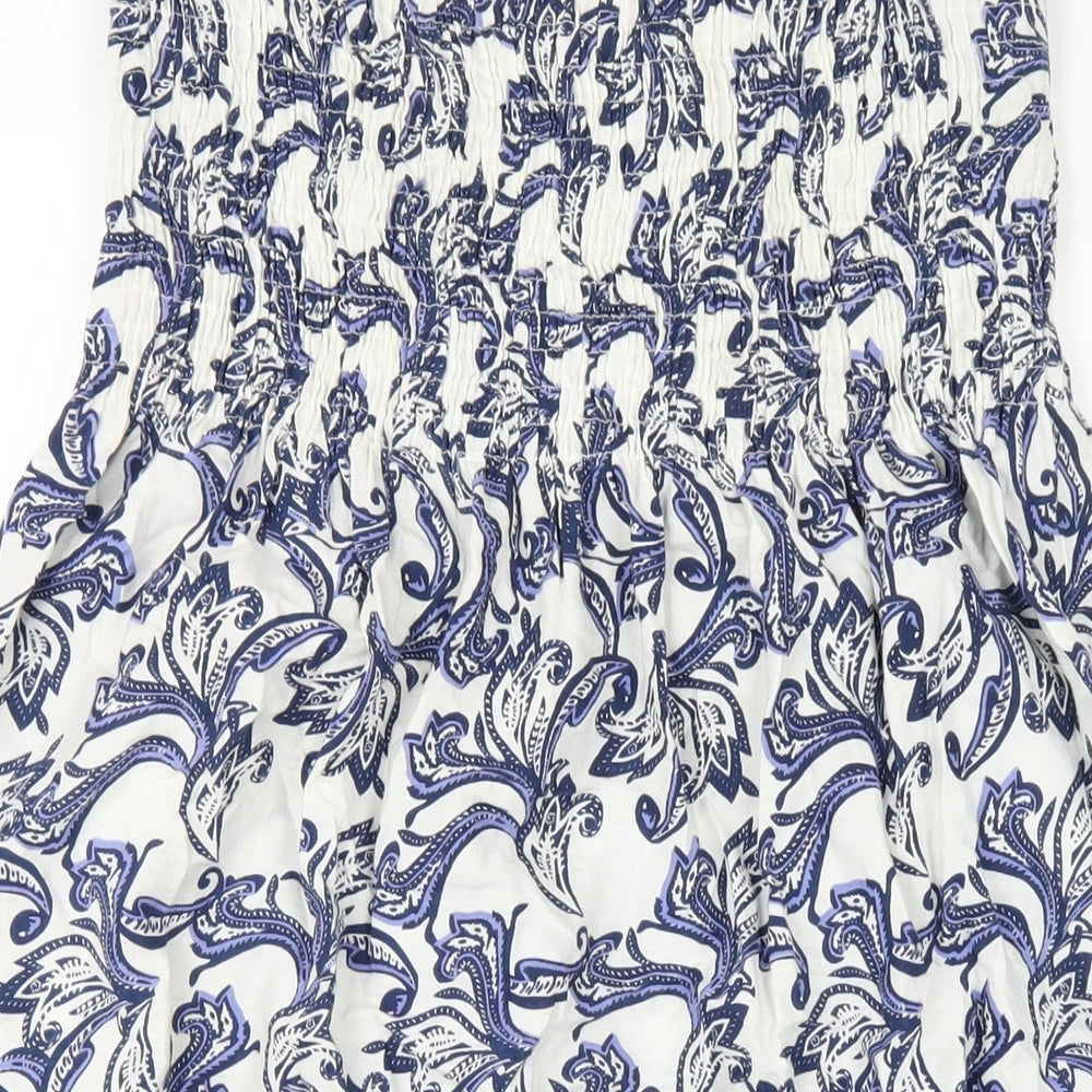 Pistachio Womens Blue Geometric Cotton A-Line Size M Square Neck Pullover