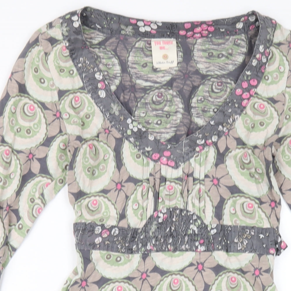 White Stuff Womens Multicoloured Geometric Cotton A-Line Size 8 V-Neck Pullover