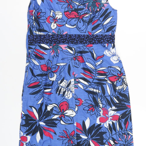 Maine Womens Blue Floral Cotton A-Line Size 10 V-Neck Pullover
