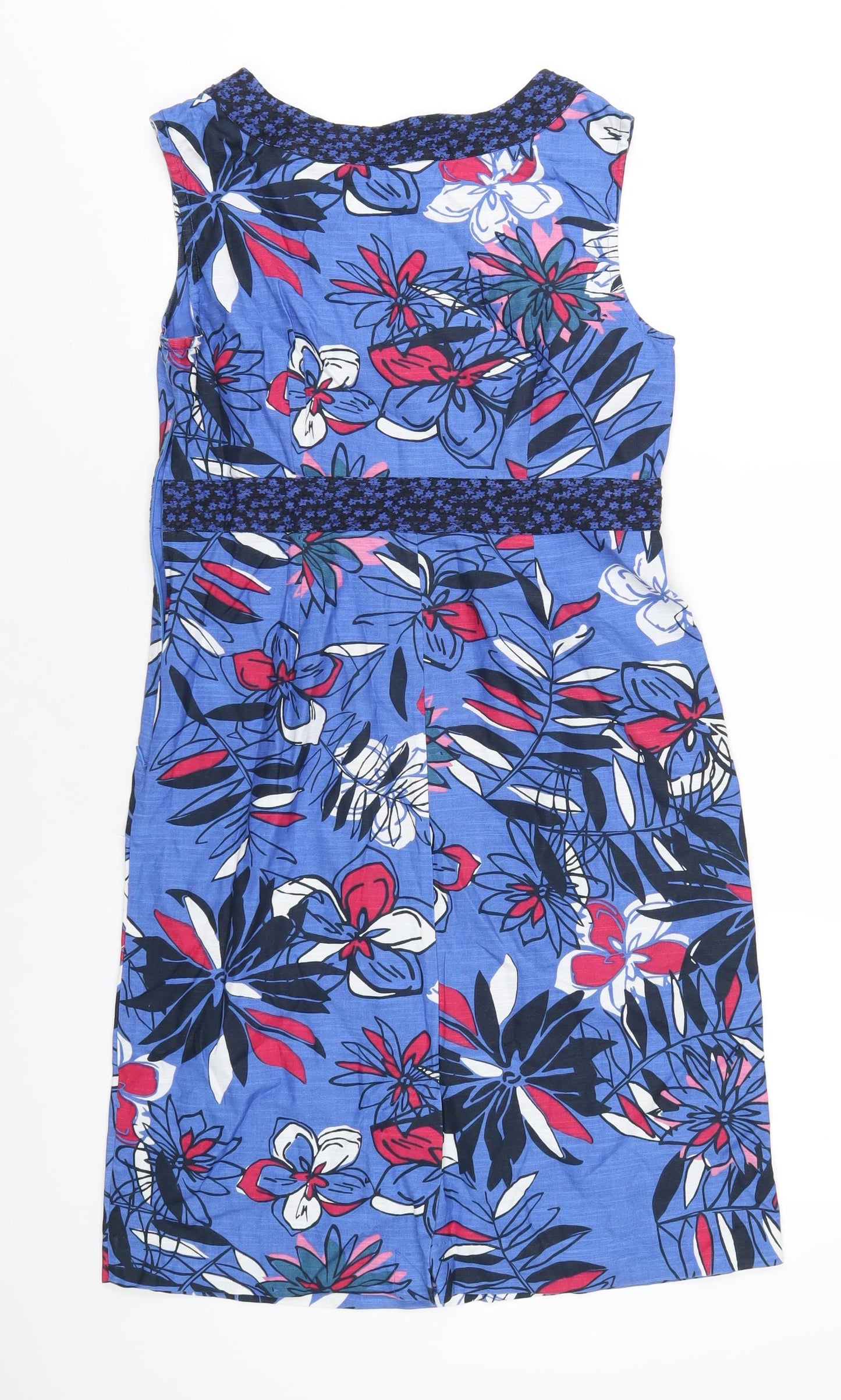 Maine Womens Blue Floral Cotton A-Line Size 10 V-Neck Pullover