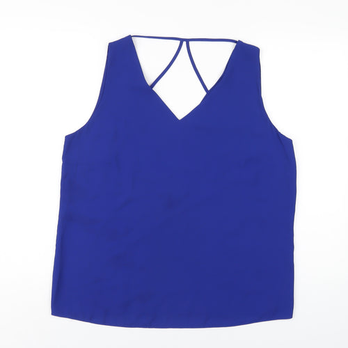 M&Co Womens Blue Polyester Basic Tank Size 14 V-Neck