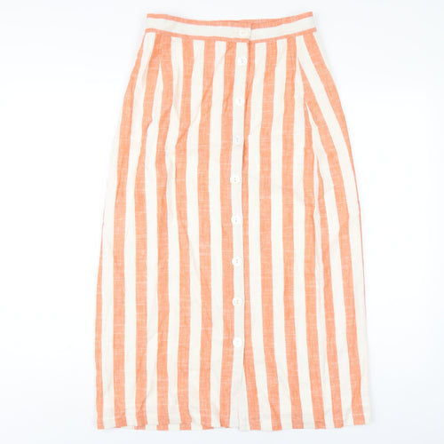 Glamorous Womens Orange Striped Viscose A-Line Skirt Size 10 Button