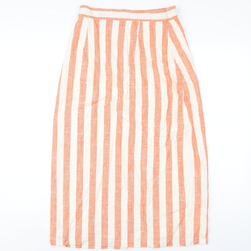 Glamorous Womens Orange Striped Viscose A-Line Skirt Size 10 Button