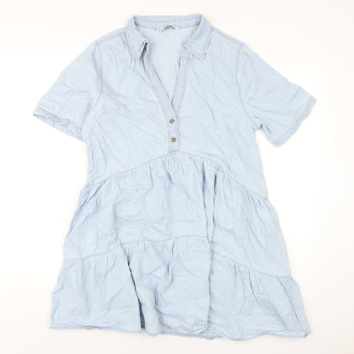 Stradivarius Womens Blue Cotton A-Line Size L V-Neck Pullover