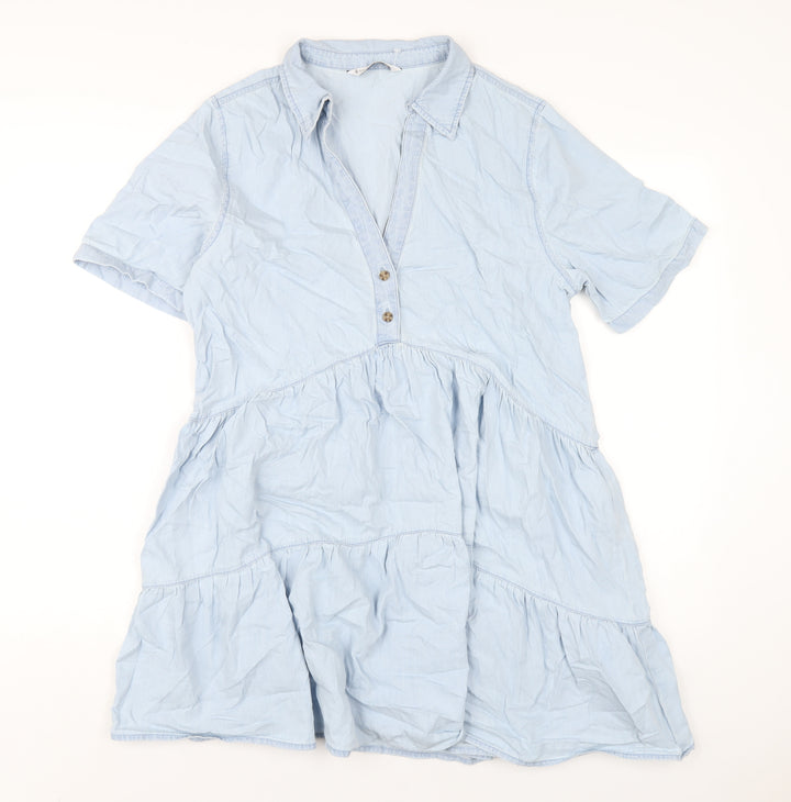 Stradivarius Womens Blue Cotton A-Line Size L V-Neck Pullover