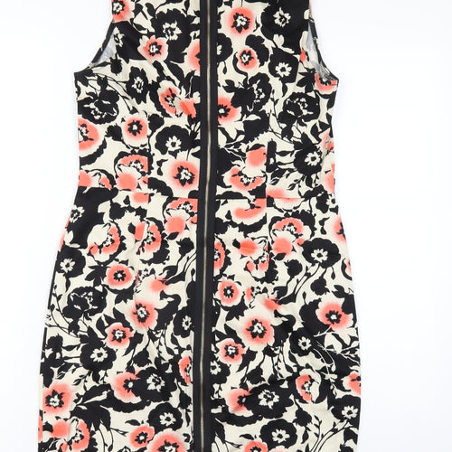 Apricot Womens Multicoloured Floral Polyester Pencil Dress Size 12 Round Neck Zip
