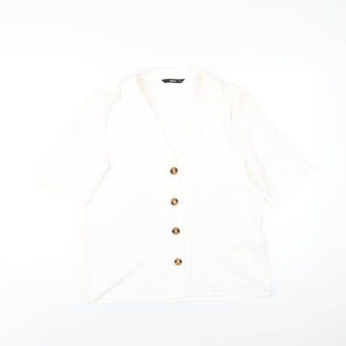 Only Womens White Polyester Basic Button-Up Size 8 Collared