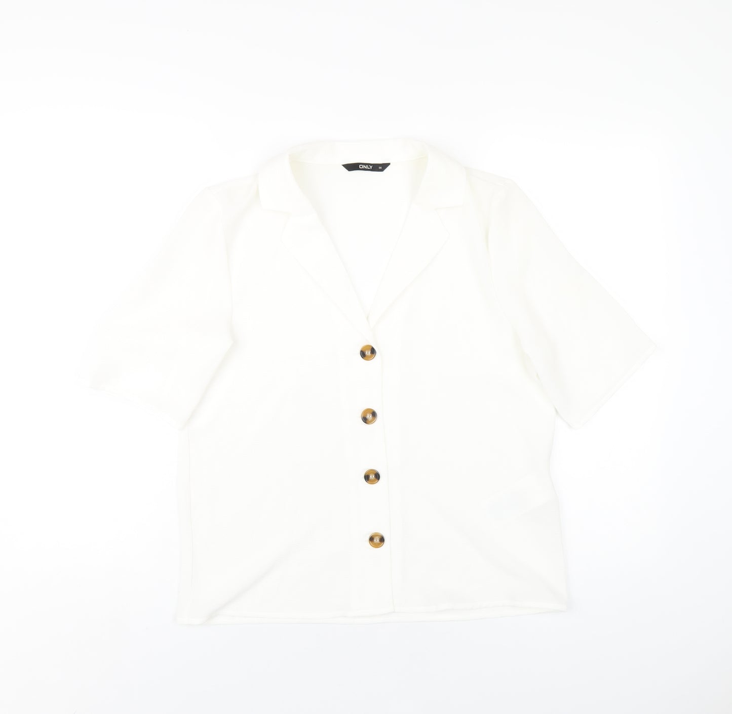 Only Womens White Polyester Basic Button-Up Size 8 Collared