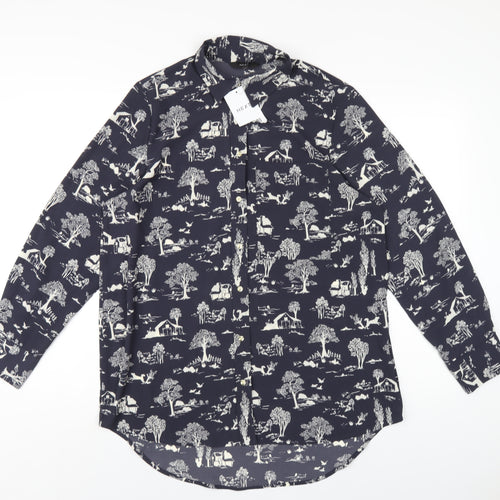 NEXT Womens Grey Geometric Polyester Basic Button-Up Size 8 Collared