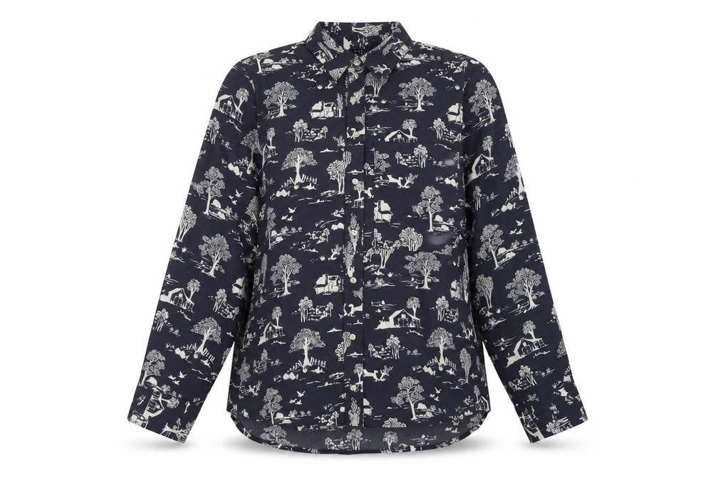 Front view of Next women’s grey geometric polyester basic button-up, size UK 8, collared