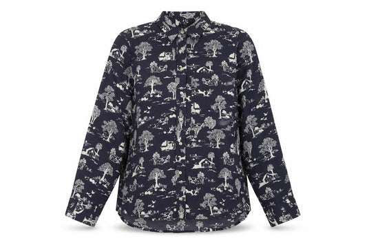 Front view of Next women’s grey geometric polyester basic button-up, size UK 8, collared