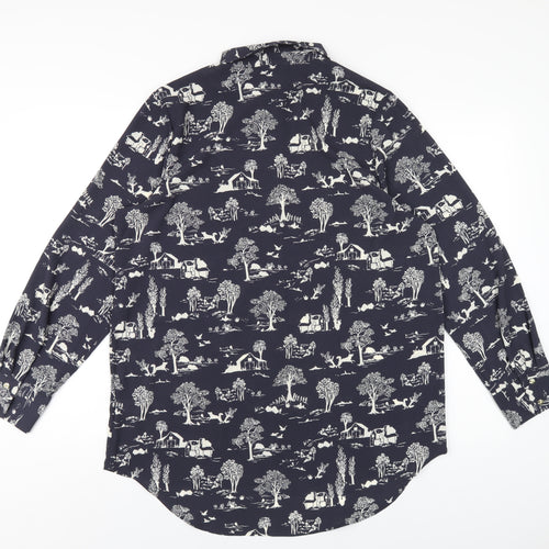 NEXT Womens Grey Geometric Polyester Basic Button-Up Size 8 Collared