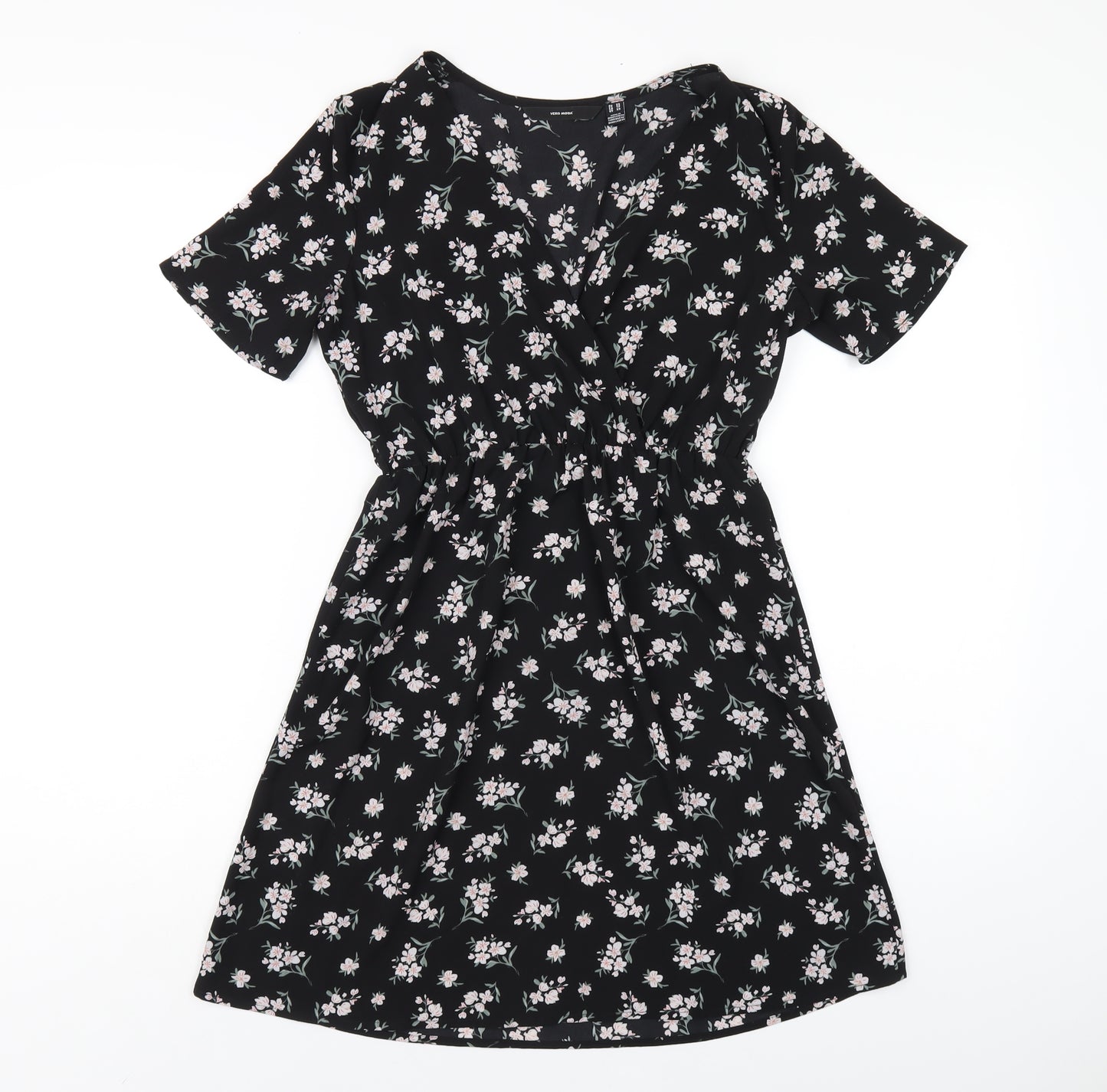 VERO MODA Womens Black Floral Polyester A-Line Size XS V-Neck Pullover