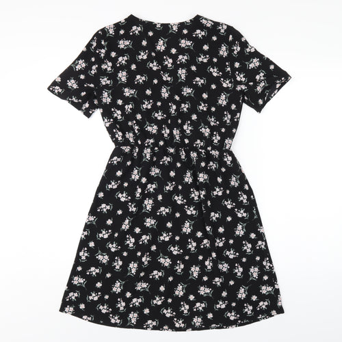 VERO MODA Womens Black Floral Polyester A-Line Size XS V-Neck Pullover