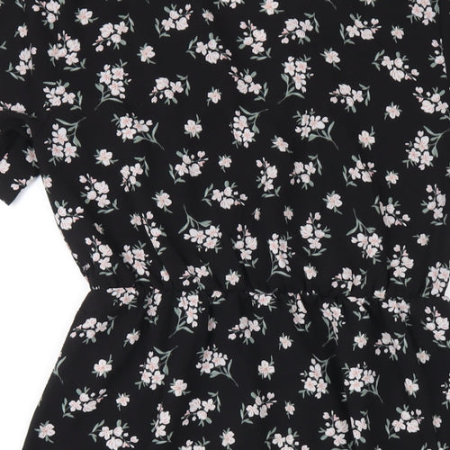 VERO MODA Womens Black Floral Polyester A-Line Size XS V-Neck Pullover