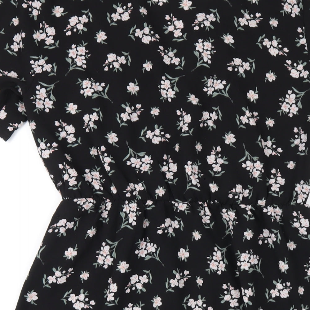 VERO MODA Womens Black Floral Polyester A-Line Size XS V-Neck Pullover