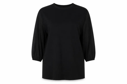 Front view of ASOS women’s black cotton t-shirt dress, size UK 12, round neck pullover