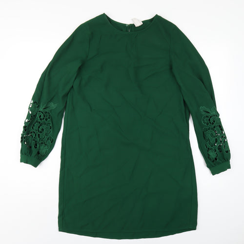 H&M Womens Green Polyester A-Line Size 8 Round Neck Button