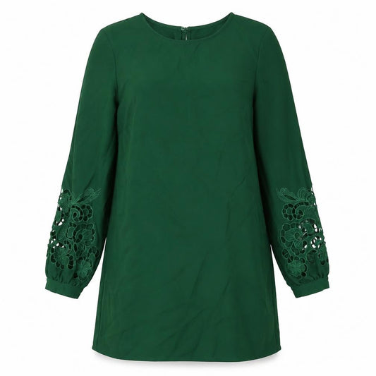 Front view of H&M women’s green polyester a-line, size UK 8, round neck button