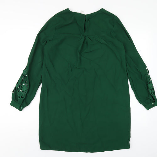 H&M Womens Green Polyester A-Line Size 8 Round Neck Button