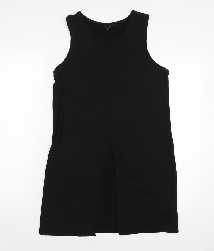 New Look Womens Black Viscose Tank Dress Size 8 Round Neck Pullover